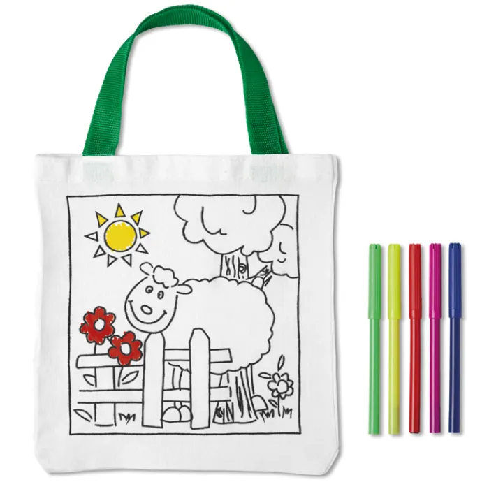 Gift Campaign Borsa shopper colorabile con 5 pennarelli in cotone 200 g/m2 Canvas> Regali Per Bambini|Matite Colorate