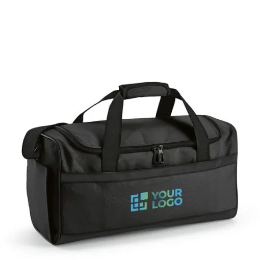 Gift Campaign Borsa sportiva personalizzata in rPET 600D con cinghie nere riflettenti> Borse Da Palestra