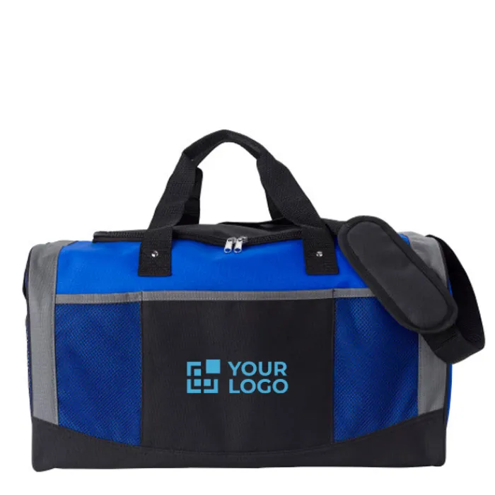 Gift Campaign Borsone sportivo a tre colori in poliestere 600D con tasche a rete> Borse Da Palestra