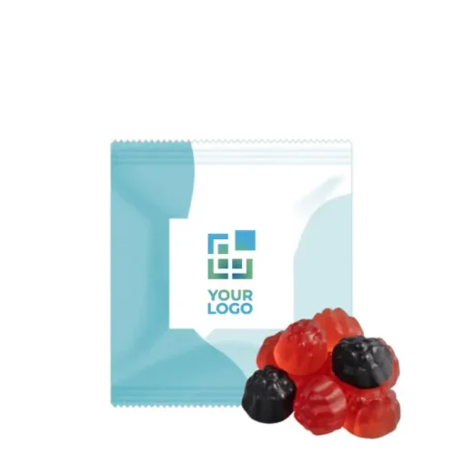 Gift Campaign Bustina con caramelle gommose promozionali ai frutti rossi 7g> Caramelle Personalizzate