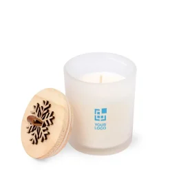 Gift Campaign Candela alla vaniglia con fiocco di neve in rilievo sul coperchio></noscript> Candele|Gadget Natalizi