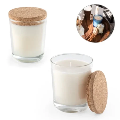 Gift Campaign Candela alla vaniglia in vasetto di vetro con tappo in sughero 180g> Candele