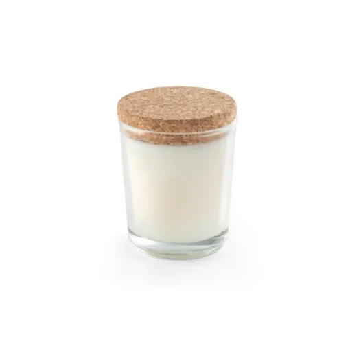 Gift Campaign Candela alla vaniglia in bicchierino di vetro con tappo in sughero 80g> Candele