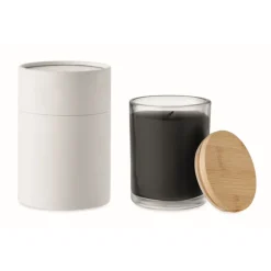 Gift Campaign Candela alla vaniglia in vasetto vetro con coperchio di bambù Scented> Candele