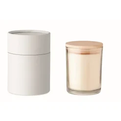 Gift Campaign Candela alla vaniglia in vasetto vetro con coperchio di bambù Scented></noscript> Candele