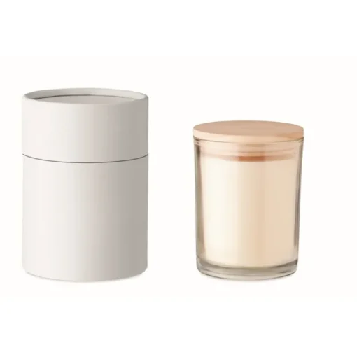 Gift Campaign Candela alla vaniglia in vasetto vetro con coperchio di bambù Scented> Candele
