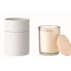 Gift Campaign Candela alla vaniglia in vasetto vetro con coperchio di bambù Scented></noscript> Candele