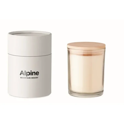 Gift Campaign Candela alla vaniglia in vasetto vetro con coperchio di bambù Scented> Candele