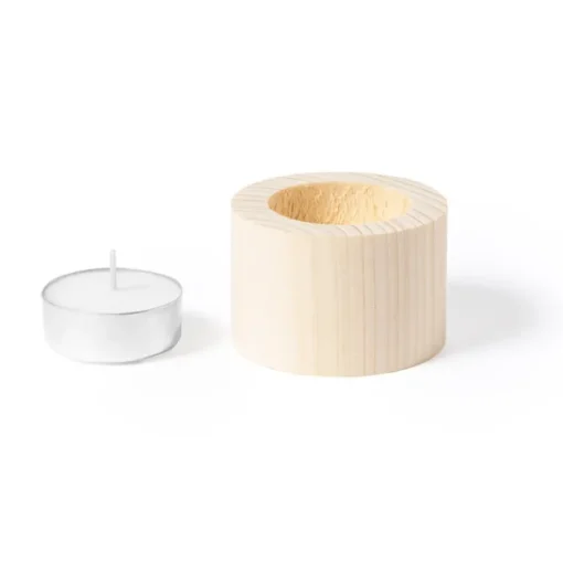 Gift Campaign Candela classica al profumo di vaniglia con base in legno Base> Candele