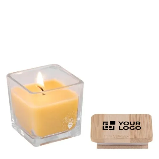 Gift Campaign Candela di cera d'api e vegetale con disegno di un'ape sul barattolo> Candele