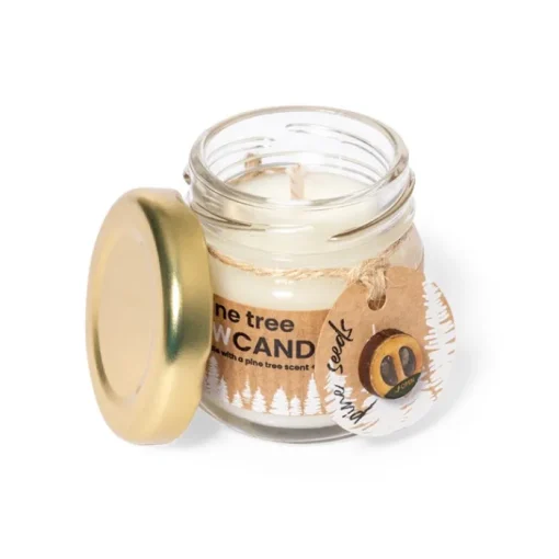 Gift Campaign Candela ecologica al profumo di pino in barattolino di vetro con semi> Candele