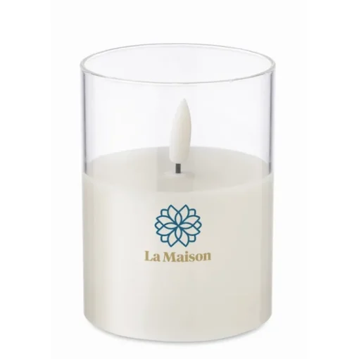 Gift Campaign Candela elettrica con luce LED in bicchierino di vetro personalizzato> Candele