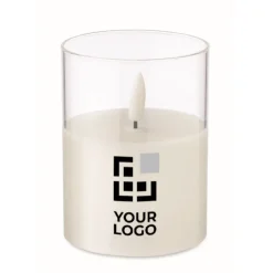 Gift Campaign Candela elettrica con luce LED in bicchierino di vetro personalizzato></noscript> Candele
