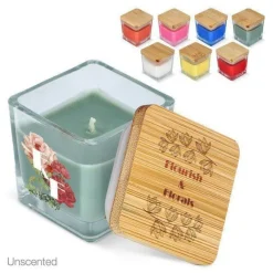 Gift Campaign Candela in cera vegetale in barattolo di vetro con coperchio in bambù></noscript> Candele