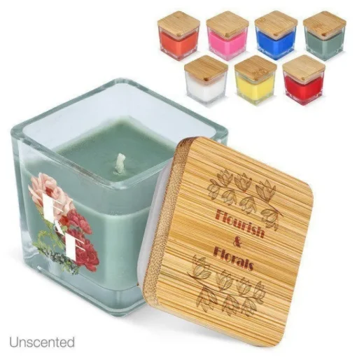 Gift Campaign Candela in cera vegetale in barattolo di vetro con coperchio in bambù> Candele