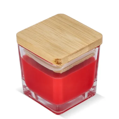 Gift Campaign Candela in cera vegetale in barattolo di vetro con coperchio in bambù> Candele