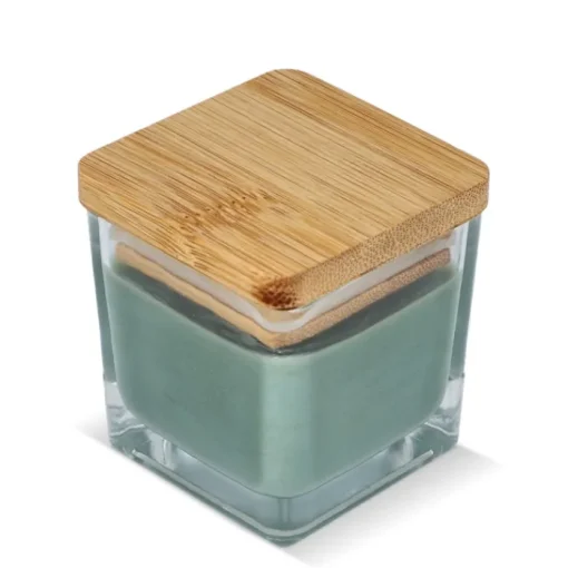Gift Campaign Candela in cera vegetale in barattolo di vetro con coperchio in bambù> Candele