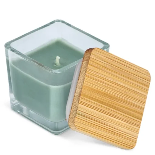 Gift Campaign Candela in cera vegetale in barattolo di vetro con coperchio in bambù> Candele