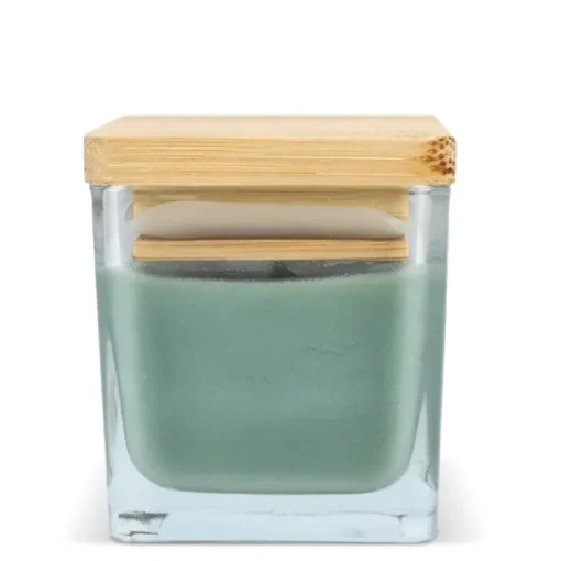Gift Campaign Candela in cera vegetale in barattolo di vetro con coperchio in bambù> Candele