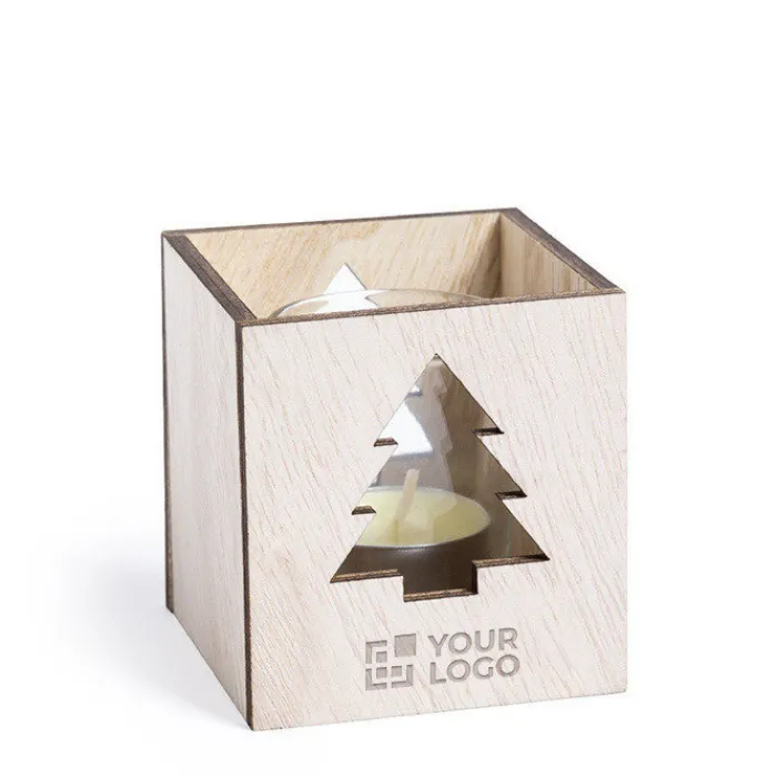 Gift Campaign Candela personalizzata alla vaniglia dentro un box di legno Xmas Tree> Candele|Gadget Natalizi