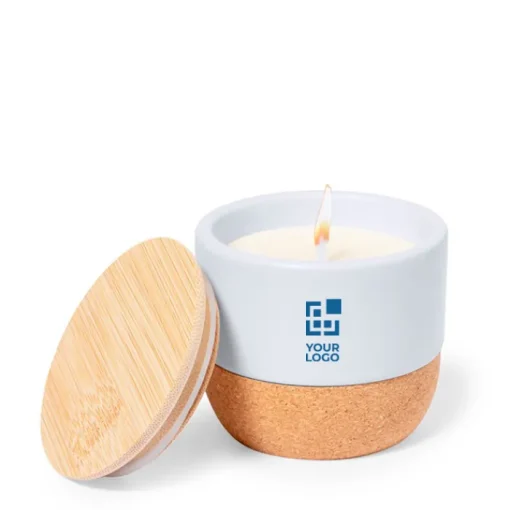 Gift Campaign Candela profumata al lino in barattolino con base in sughero> Candele