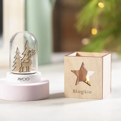 Gift Campaign Candela profumata con logo in box di legno con stella Xmas Star> Candele|Gadget Natalizi