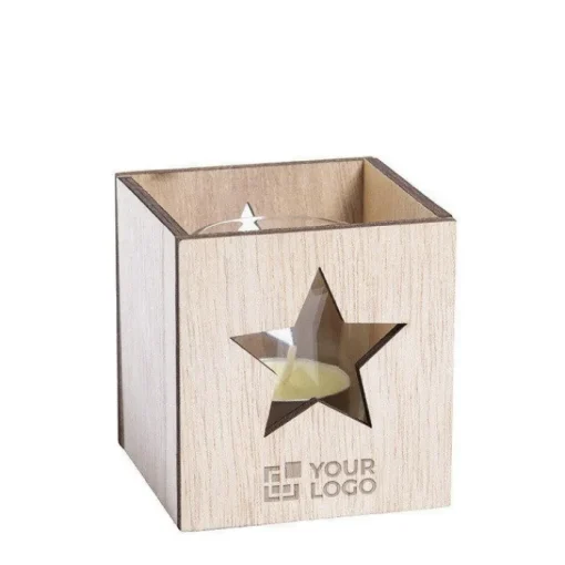 Gift Campaign Candela profumata con logo in box di legno con stella Xmas Star> Candele|Gadget Natalizi
