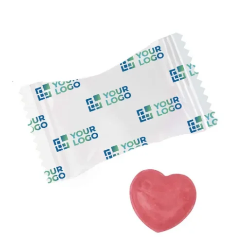 Gift Campaign Caramelle dure a cuore alla ciliegia con fibre in confezione singola> Caramelle Personalizzate