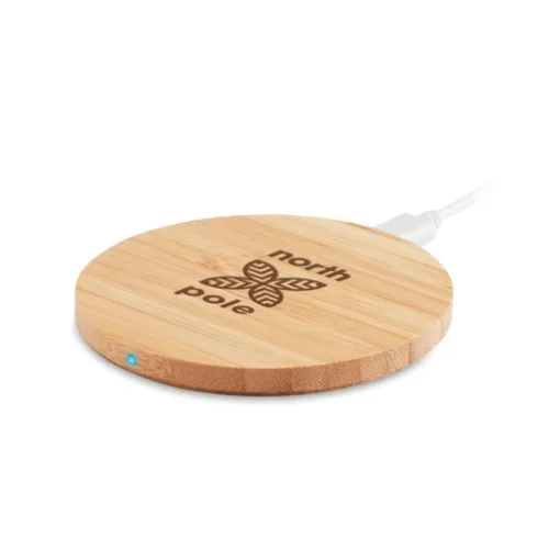 Gift Campaign Caricabatteria portatili personalizzabili rotondi in bambù 5W Natura> Caricabatterie