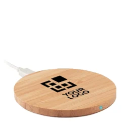 Gift Campaign Caricabatteria portatili personalizzabili rotondi in bambù 5W Natura></noscript> Caricabatterie