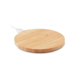 Gift Campaign Caricabatteria portatili personalizzabili rotondi in bambù 5W Natura></noscript> Caricabatterie