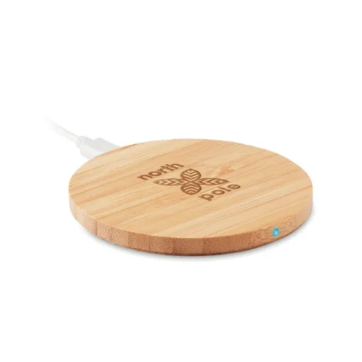 Gift Campaign Caricabatteria portatili personalizzabili rotondi in bambù 5W Natura> Caricabatterie