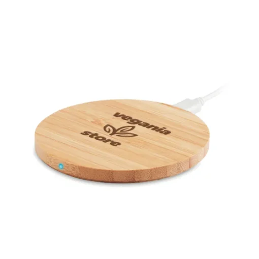 Gift Campaign Caricabatteria portatili personalizzabili rotondi in bambù 5W Natura> Caricabatterie
