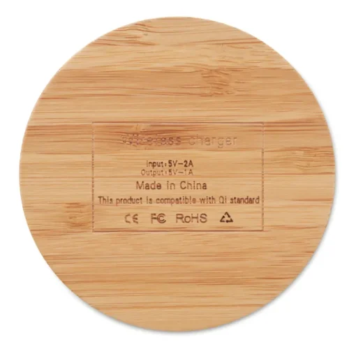 Gift Campaign Caricabatteria portatili personalizzabili rotondi in bambù 5W Natura> Caricabatterie