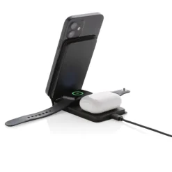 Gift Campaign Caricabatterie wireless 3 in 1 pieghevole con supporto per cellulare></noscript> Caricabatterie