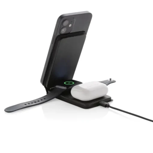 Gift Campaign Caricabatterie wireless 3 in 1 pieghevole con supporto per cellulare> Caricabatterie