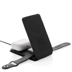 Gift Campaign Caricabatterie wireless 3 in 1 pieghevole con supporto per cellulare></noscript> Caricabatterie