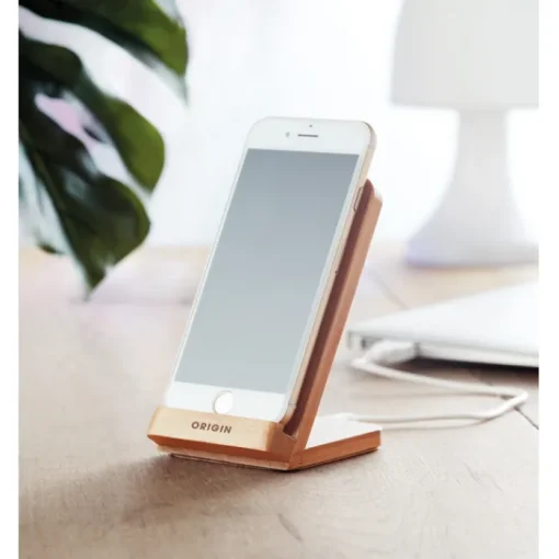 Gift Campaign Caricabatterie wireless con supporto in bambù 5W Natura Stand> Caricabatterie|Gadget Per L'Ufficio