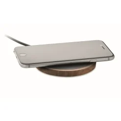 Gift Campaign Caricabatterie wireless rotondo in legno di acacia e PU riciclato 15W><noscript><img width=