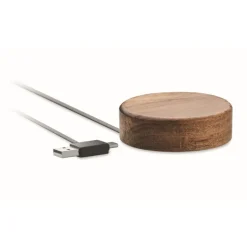 Gift Campaign Caricabatterie wireless rotondo in di acacia da 15W> Caricabatterie