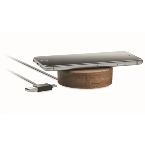 Gift Campaign Caricabatterie wireless rotondo in di acacia da 15W> Caricabatterie