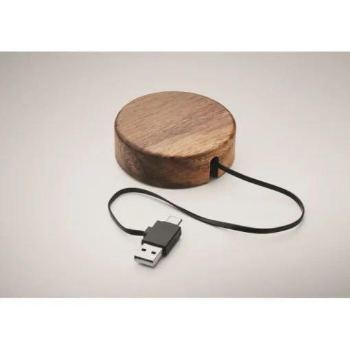 Gift Campaign Caricabatterie wireless rotondo in di acacia da 15W> Caricabatterie