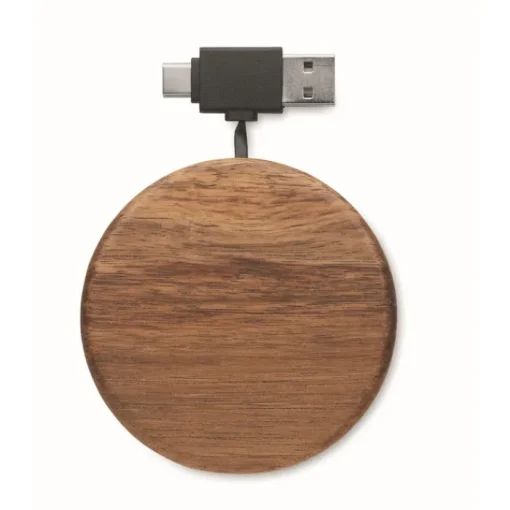 Gift Campaign Caricabatterie wireless rotondo in di acacia da 15W> Caricabatterie