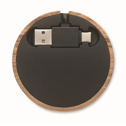 Gift Campaign Caricabatterie wireless rotondo in di acacia da 15W> Caricabatterie