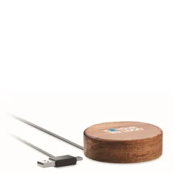Gift Campaign Caricabatterie wireless rotondo in di acacia da 15W></noscript> Caricabatterie