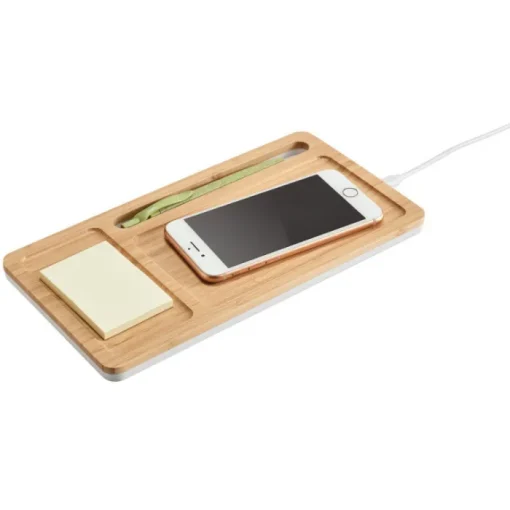 Gift Campaign Caricatore wireles portaoggetti in bambù con supporto 5W Tidy> Caricabatterie|Gadget Per L'Ufficio