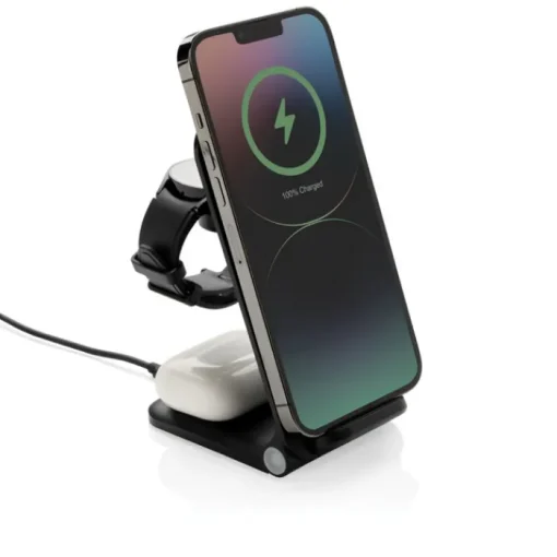 Gift Campaign Caricatore wireless 3 in 1 in alluminio riciclabile da 15W> Caricabatterie