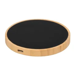 Gift Campaign Caricatore wireless da 15W in bambù con logo luminoso se inciso> Caricabatterie