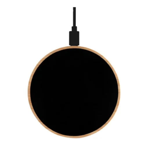 Gift Campaign Caricatore wireless da 15W in bambù con logo luminoso se inciso> Caricabatterie