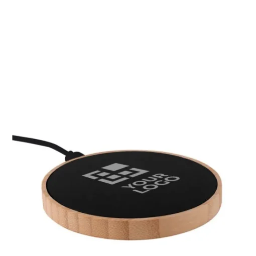 Gift Campaign Caricatore wireless da 15W in bambù con logo luminoso se inciso> Caricabatterie